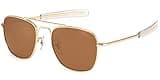 IOHLNG Mens Aviator Sunglasses 55mm Polarized Pilot Military Square Shades with Bayonet Temples (Gold Frame Brown Lens, 55)