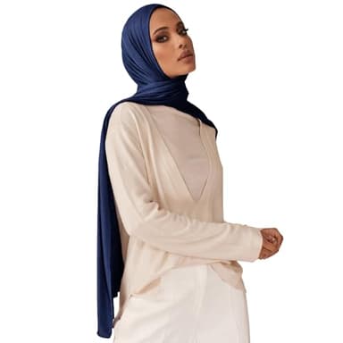 Muslin Hijab Scarf for Women Long Headscarves Solid Head Wraps Soft Pashminas Shawls Navy Blue