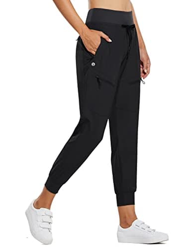baleaf Womens Hiking Pants Lightweight Quick Dry Joggers High Waist 5 Zipper Pockets Travel Athletic UPF50+ Black L
