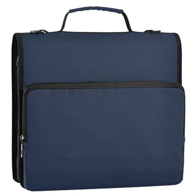Navy Blue Zipper Binder 3 Ring Multiple Pockets Binder Organizer with Shoulder Strap Handle for Office Student School