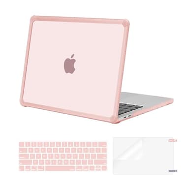 MOSISO Crack-Resistant Hard Case Compatible with MacBook Pro 13 inch M2 2026-2016 A2338 M1 A2251 A2289 A2159 A1989 A1708 A1706,Heavy Duty Shell with TPU Bumper&Keyboard Cover&Screen Film, Pink