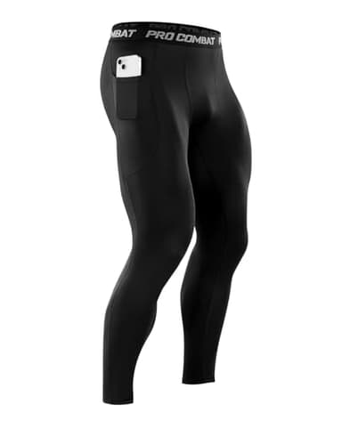 Niksa 1/3 Pack Men's Compression Pants with Pocket, Performance Athletic Sports Leggings & Gym Tights for Running Yoga Basketball Workout Sports Black