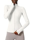 Locachy Women's Slim Fit Full Zip Athletic Running Sports Workout Jacket with Thumb Holes 02 White S