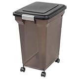 IRIS USA WeatherPro Airtight Dog Food Storage Container, Up to 42 lbs, Attachable Wheels, For Dog Cat Bird and Other Pet Food Storage Bin, Keep Fresh, Easy Mobility, BPA Free, Smoke/Black