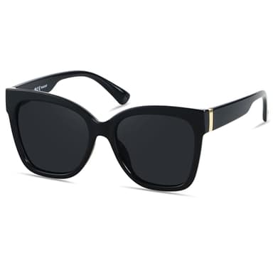 LYZOIT Trendy Oversized Cat Eye Polarized Sunglasses for Women Big Large Cateye Sun glasses Black