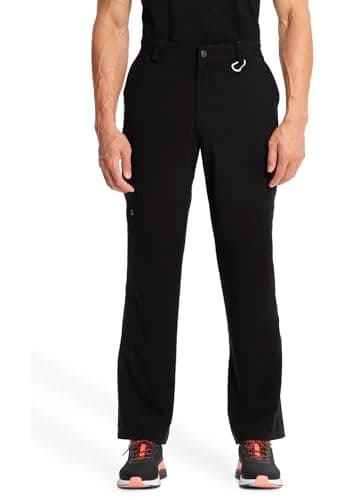 Cherokee Infinity Men Scrub Pants, 6 Pockets, Tapered Leg with Zip Fly Front and Inside Functional Drawstring Cargo - CK200A, L, Black