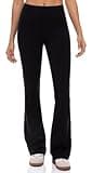 Lavento Women's Flare Pants 30" - High Waisted Flared Yoga Pant in Petite Fit (Black, 6)