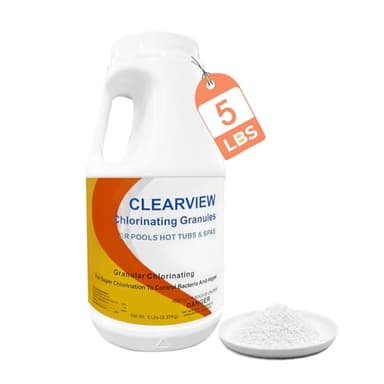 ClearView Chlorine Granules 5 Lbs for Spas and Hot Tubs, Fast Dissolving Chlorinating Granules for Swimming Pools, Calcium-Free Formula Pool Chlorine Shock Granular Sanitizer