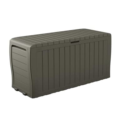 Keter Marvel Plus 71 Gallon Resin Outdoor Storage Box for Patio Furniture Cushions, Throw Pillows, Garden Tools and Pool Floats, Taupe