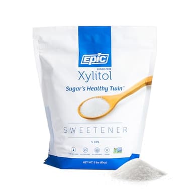 Epic 100% Xylitol Sweetener - 5 Pound Zipper Pouch of Xylitol Sugar Substitute for Baking & Cooking - Diabetic-Safe, Non-GMO, Keto-Friendly - 40% Less Calories Than Sugar