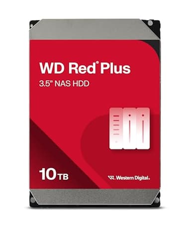 Western Digital 10TB WD Red Plus NAS Internal Hard Drive HDD - 7200 RPM, SATA 6 GB/s, CMR, 512 MB Cache, 3.5" - WD100EFGX
