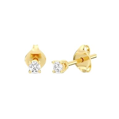 Gilded 1/10 Carat Total Weight Lab-Grown Diamond 14KT Gold Plated Silver Stud Earrings for Women| Hypoallergenic Fine Jewelry | 4-Prong Basket, Push Back Nut | SI1 Clarity, F Color, Round Cut