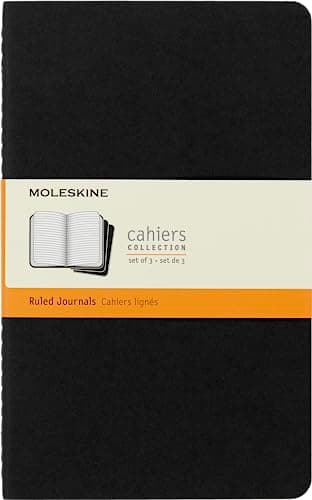 Moleskine Cahier Journal, Soft Cover, Large (5" x 8.25") Ruled/Lined, Black, 80 Pages (Set of 3)