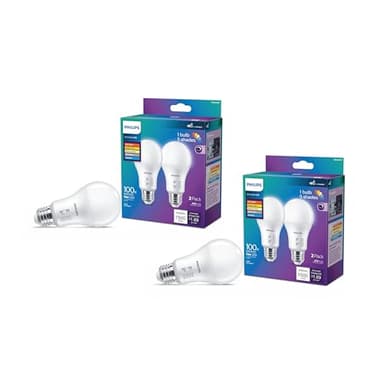 PHILIPS LED 100W A19 4-Pack Selectable White Multi-CCT 1500 Lumen (14W = 100W) Dimmable Flicker-Free Light Bulbs