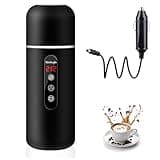 Car Kettle, 12V/24V Portable Electric Travel Kettle 420ML & 304 Stainless Steel Water Boiler with Built-in Magnetic Induction Stirring Temperature Adjustable Bottle Warmer for Tea Coffee Milk