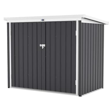 GarveeLife Outdoor Storage Shed, 80 Cu.Ft Outdoor Trash Can Storage Box with Lockable Door&Sloped Roof,Cabinet with Multi-Use Rust Prevention Galvanized Steel Enclosure for Yard, Garden, Patio