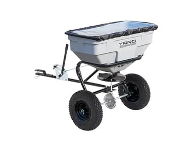 Yard Commander - 125 LB Tow Behind Lawn & Garden Broadcast Spreader - Seed, Fertilizer, Salt, Ice Melt - Premium Aluminum Cast Gears - Gate Lever for Easy Spread Control