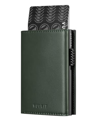 VULKIT Card Holder Wallet with Coin Pocket Magnetic Closure Pop Up Cards With ID Window Leather Wallet for Cash & Credit Cards, Olive