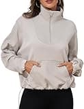 PrettyGuide Women Scuba Dupes Sweatshirt Ribbed Half Zip Stand Collar Soft Crop Pullover with Pocket Rainy Day S
