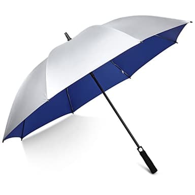G4Free 62 Inch UV Protection Golf Umbrella UPF 50+ Large Sun Blocking Auto Open Windproof Rain Umbrellas (Silver/Blue)
