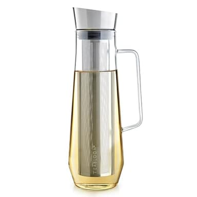Teabloom Palais Pour Tea Maker & All-Beverage Jug – 40oz Elegant Borosilicate Glass Pitcher with Stainless Steel – Premium Loose Leaf Tea & Fruit Infusion Steeper