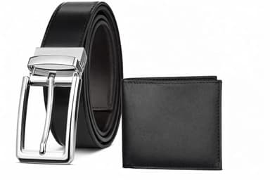 Belt and Wallet Gift Set for Men-Premium Quality Genuine Leather Reversible Adjustable Black/Brown Belt with RFID Blocking Bifold Stylish Wallet