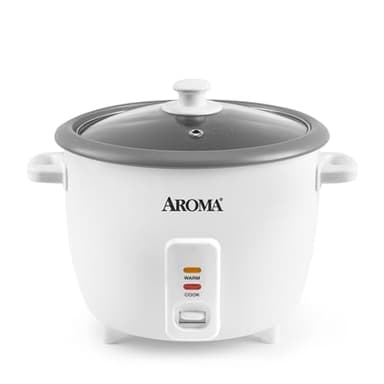 AROMA® Rice Cooker, 8-Cup (Uncooked) / 16-Cup (Cooked), Pot-Style Rice Cooker and Soup Warmer with One-Touch Control, 4 Qt, White, ARC-368NG