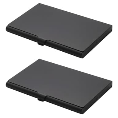 JAKOUE 2 Pack Black Slim Metal Business Card Holder Case, Flip Cover Credit Business Card Holder, Purse Name Card Holders with Buckle-Lock