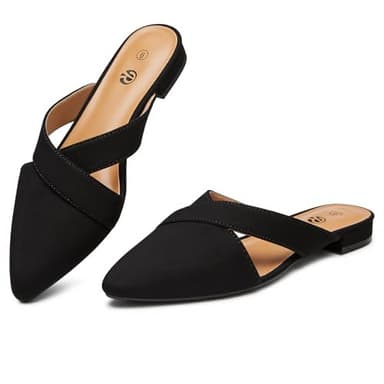 Rekayla Mules for Women Pointed Toe Flats Backless Loafers Slip On Shoes for Women, Black Size 8.5