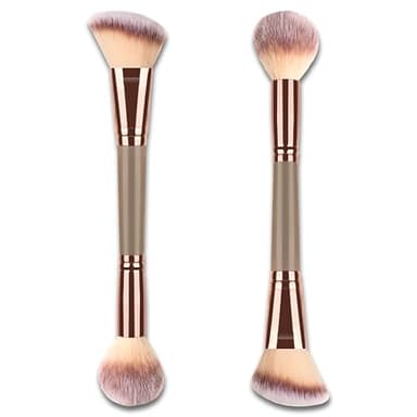 Jaasuee Double-Ended Foundation Makeup Brush, Angled/Round Top for Liquid, Powder & Cream Blending (Brown), champagne gold