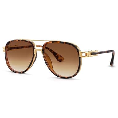 RAYSOL Retro Aviator Sunglasses for Women Men Metal Double Bridge Aviators Sun Glasses (Leopard Frame/Gradient Lens)