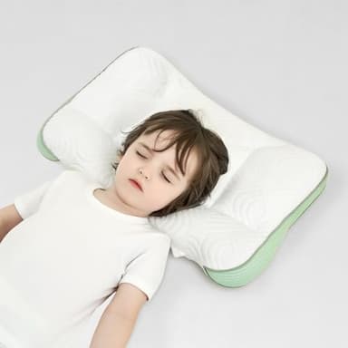 RESTIRY Toddler Pillow 2-6 Year Old,PP Cotton Kids Pillow for Sleeping,Partially Filled PE Hose,Supports Cervical Vertebrae,Kids Pillow for Side Sleeper, Sleeping on The Back, Traveling (Green)
