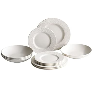 Villeroy & Boch Manufacture Rock Blanc 12-Piece Dinnerware Set, Service for 4, Dinner Plates, Salad Plates & Pasta Bowls, Premium Porcelain, Made in Germany, Matte White