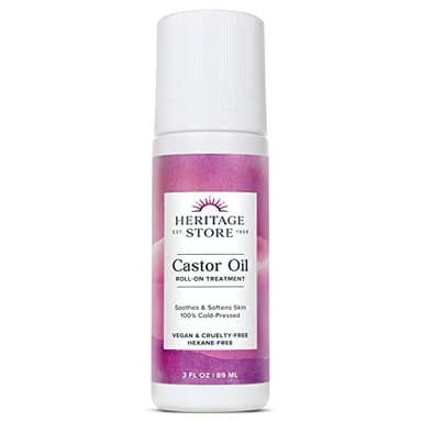 HERITAGE STORE Castor Oil Roll On Nourishing Treatment - Targeted Hydration for Skin Care, Hair Care, Quick and Easy Castor Oil Pack Wrap - Hexane Free, Vegan, Cruelty Free, 60-Day Guarantee, 3oz