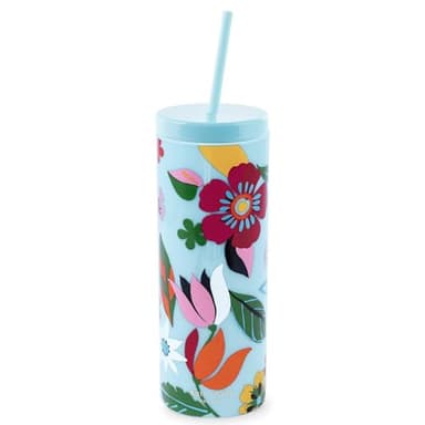 kate spade new york Acrylic Tumbler with Lid and Straw, 24 oz Tumbler, Slim Double Wall Tumbler (Safari Floral)
