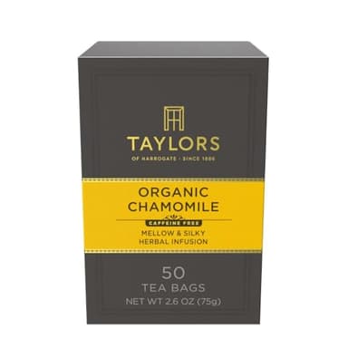 Taylors of Harrogate Organic Chamomile, Herbal Tea, Pillow Bags, 50 Count (Pack of 1), Mellow, Silky & Soft, Caffeine-Free, Enjoy Hot or Iced, 50 Teabags