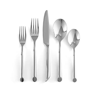 nambe Frond 5-Piece Stainless Steel Flatware Set | 18/10 Mirror Stainless Steel Silverware Cutlery Set | Designed for Home Kitchens, Hotel, or Restaurant Use | Service for 1 | Dishwasher Safe