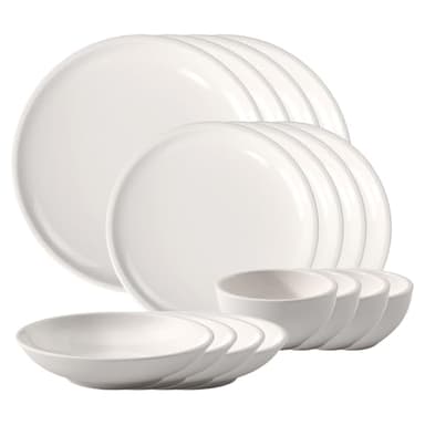 Villeroy & Boch Artesano Original 16-Piece Dinnerware Set, Service for 4, Dinner and Salad Plates, Pasta and Rice Bowls, Premium Porcelain, Made in Germany, Microwave and Dishwasher Safe, Creamy White