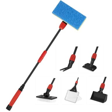 hygger Easy Clean Fish Tank Cleaner, 6 in 1 Aquarium Cleaning Tools Kit with Extendable Handle Algae Scraper Sponge Scrubber Firm Scrub Brush Fish Net Gravel Rake for Acrylic & Glass Tank