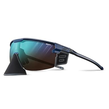 Julbo Ultimate Cover Mountain Sunglasses - Blue Frame - Light Brown w/Blue Mirror Lens (REACTIV 2-4)