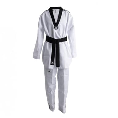 adidas adi-Start III 3 Stripes Taekwondo White Uniform with Assorted V-Necks - Black V-Neck - Size 160