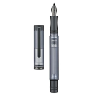 Asvine V200 Titanium Fountain Pen Vacuum Filling, Matte Black Extra Fine Nib Clear Demonstrator Acrylic with Pen Case and Wrench