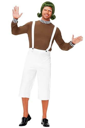 Remimi Mens Halloween Ompa Lompa Cosplay Outfit Classic Movie Chocolate Worker Factory Costume Funny Grandpa Joe Outfit 2XL