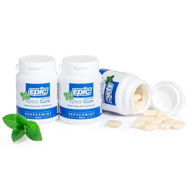 Epic 100% Xylitol Peppermint Chewing Gum - Sugar Free, Aspartame Free Dental Gum - Supports Oral Health & Fresh Breath - 50 Pieces (Pack of 3)