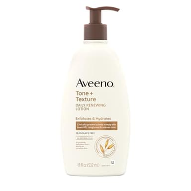 Aveeno Tone + Texture Daily Renewing Body Lotion with Prebiotic Oat Hydrates & Smooths Dry, Rough, Bumpy Skin Even KP, Fragrance-Free, 18 fl. Oz