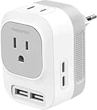 Mapambo 220V to 110V Voltage Converter US to Europe Converter for European Travel Plug Adapter with 2 USB Port 2 USB C International Power Adapter for US to France Germany Italy Spain (Grey)
