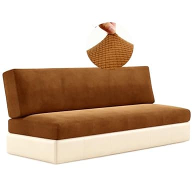 DIFEDO RV Couch Covers for Sofa Bed,2 Piece Washable Backrest & Seat Armless Sofa Couch Covers Stretch Furniture Protector with Elastic Bottom for Jackknife Sleeper Sofas (Brown)