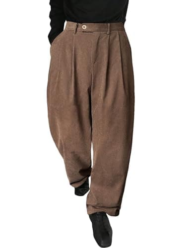 Floerns Men's Slant Pocket Tailored Pants Work Office Fold Pleated Trousers Coffee Brown S