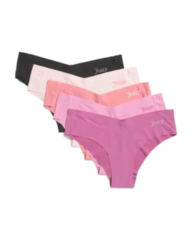 Juicy Couture Micro Panties, Pink/Black/Periwinkle, Nylon Spandex, 5 Pack (Small)