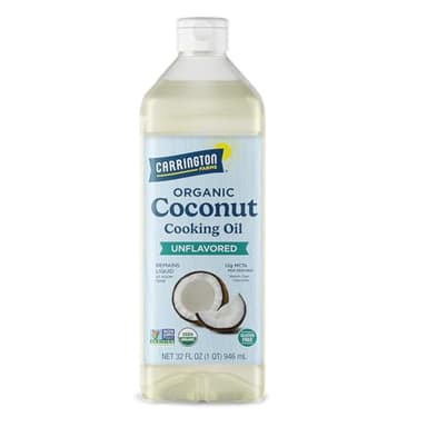 Carrington Farms Organic Liquid Coconut Cooking Oil, 32 Fl Oz –Unflavored, Unscented, High Smoke Point, MCT-Rich, No Trans Fat – For Cooking, Sautéing, Frying & Baking – Gluten Free, Non-GMO, Hexane Free, BPA Free Bottle